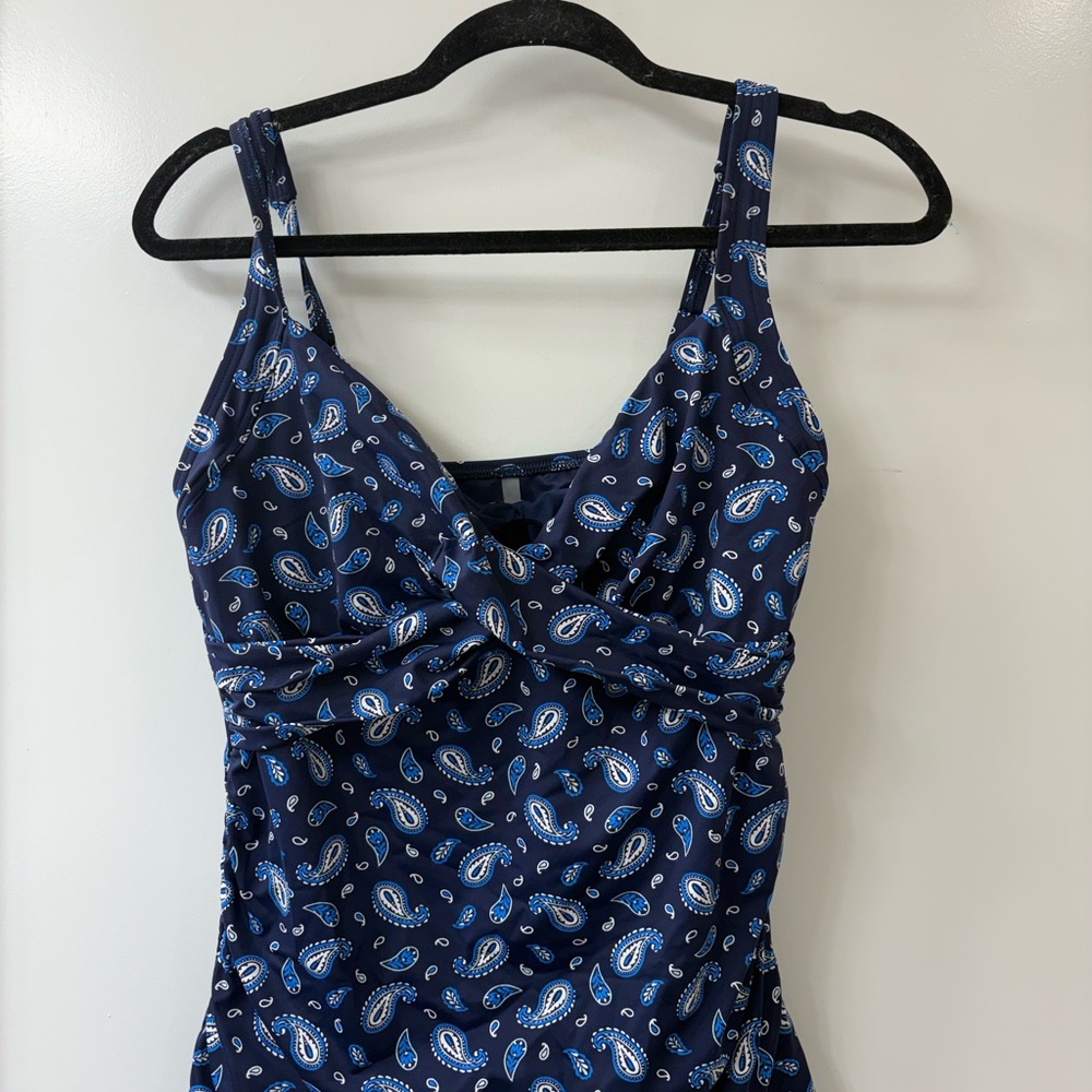 Lands End Womens Blue Paisley Printed Tankini Swimsuit Top SZ 10